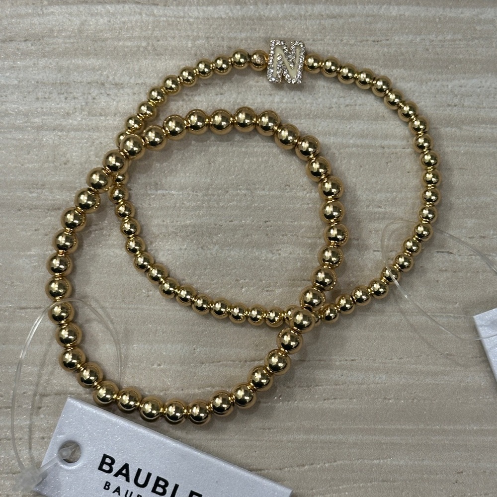 BaubleBar Gold Pisa Bracelet Duo N initial